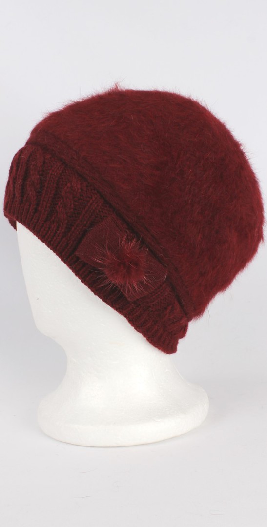 Headstart angora beanie thermal lined w knitted band and bow berry Style:HS/4398 image 0